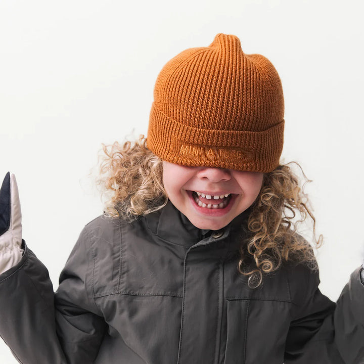 MINI A TURE Kids MATBOJE Wool Beanie - Leather Brown