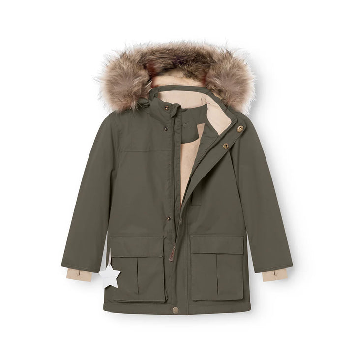 MINI A TURE Kids MATKASTORIO Winter Jacket w/ Fur Hat - Tarmac Green