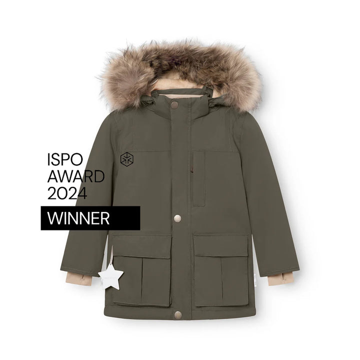 MINI A TURE Kids MATKASTORIO Winter Jacket w/ Fur Hat - Tarmac Green