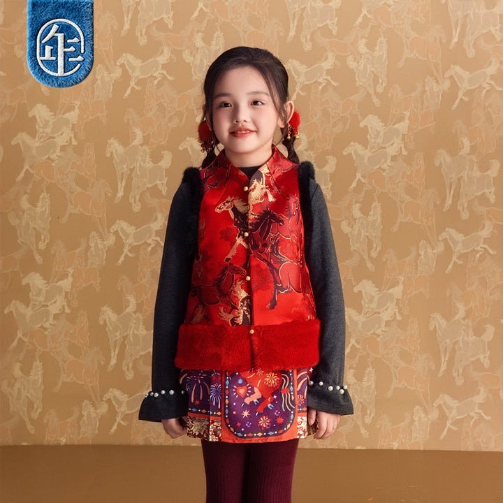 >Nian 年衣 大展鸿图中式马甲 - 年衣红