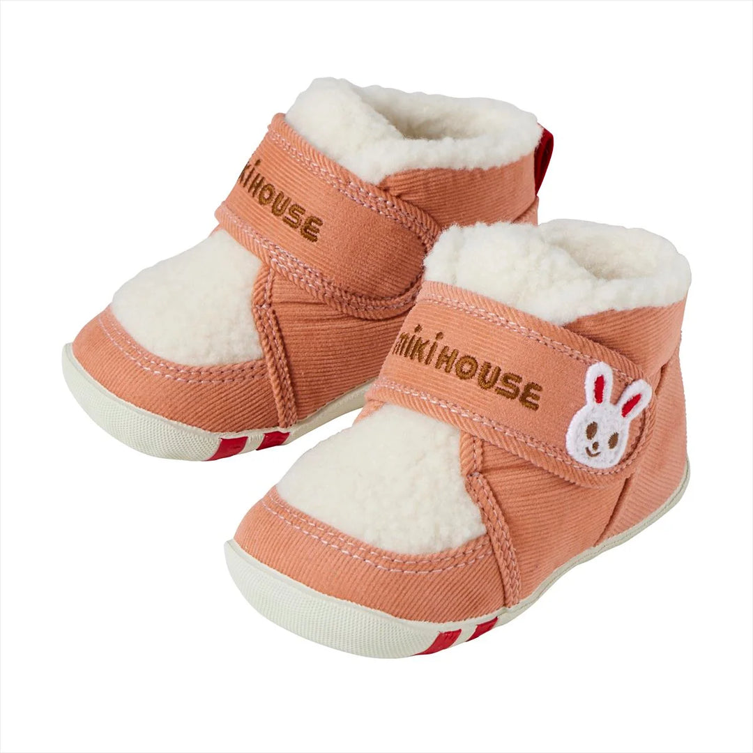 >Miki House Cozy Corduroy Boa Winter First Walker Shoes - Pink