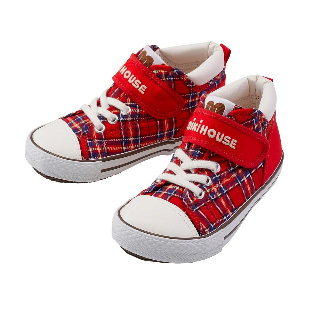 >Miki House Kids Traditional Tartan Sneakers - Red