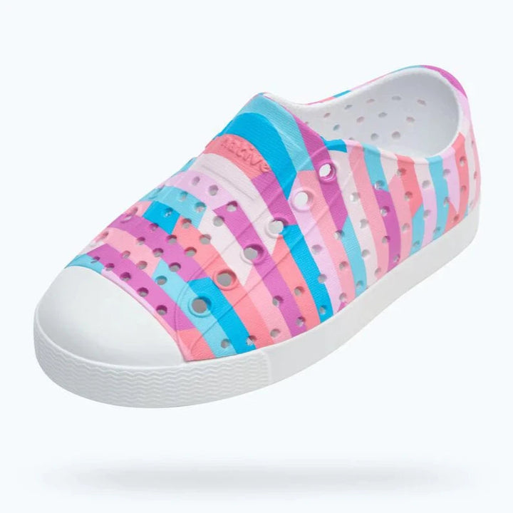 Native Kids Jefferson Sugarlite Sandals Shoes - Shell White/ Pastel Multi Stripe