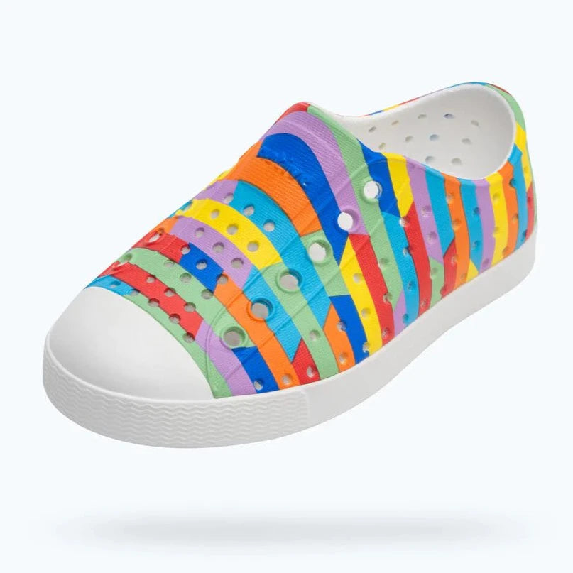 Native Kids Jefferson Sugarlite Sandals Shoes - Shell White/ Rainbow Multi Stripe