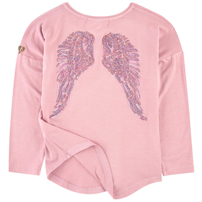 Angel's Face Girls Long Sleeve Slouch Wings Sequin Top - Vintage Pink