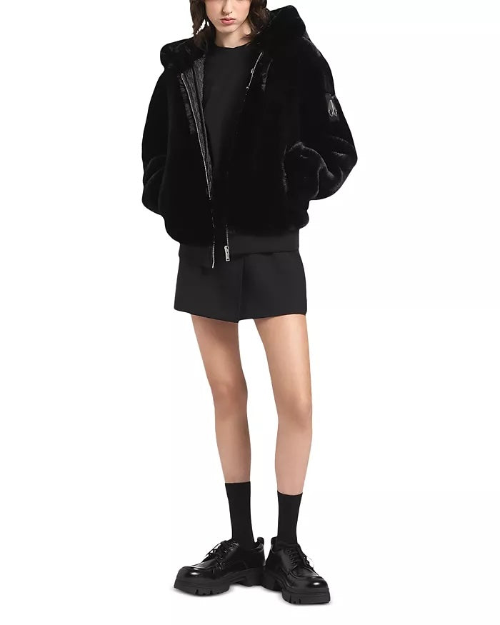 Moose Knuckles Kids Monroe Bunny Faux Fur Jacket With Hood - Black