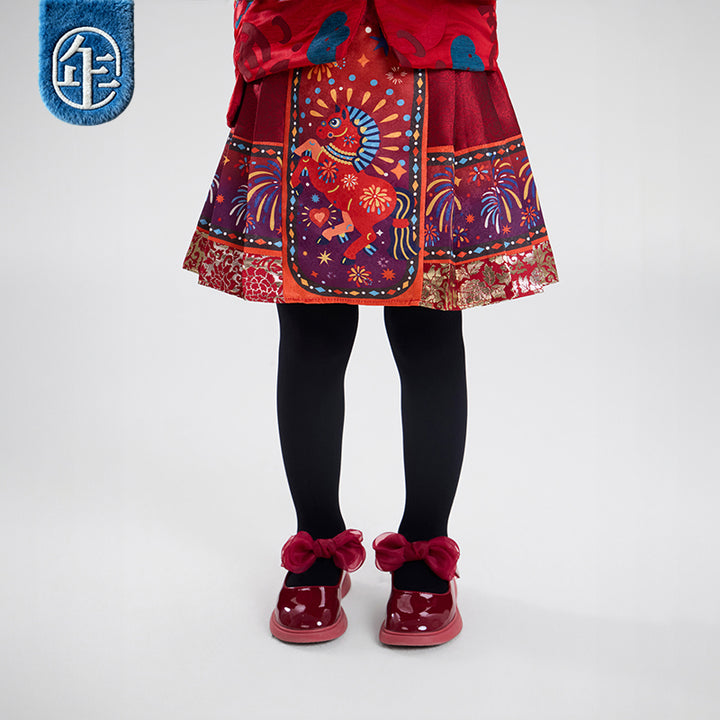 >Nian 年衣 盛世跃马短裙 - 年衣红