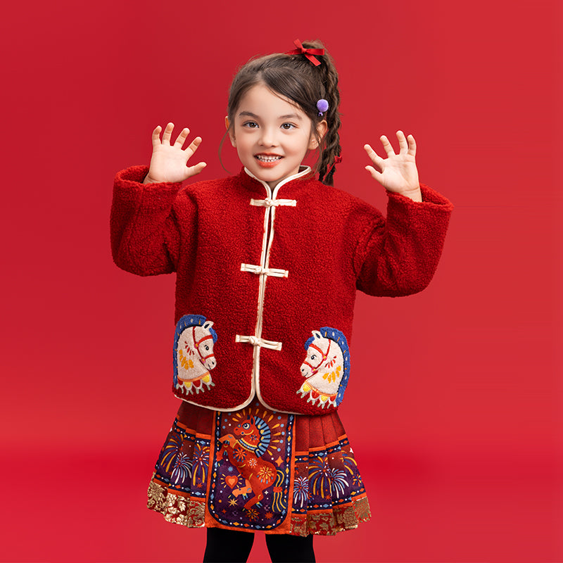 >Nian 年衣 喜乐戏马加绒外套 - 年衣红