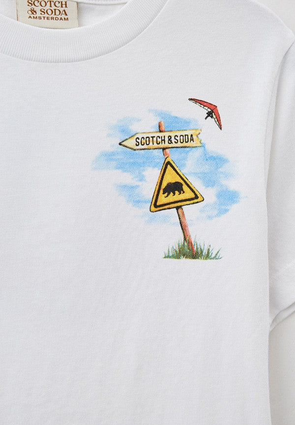 SCOTCH & SODA Kids Relaxed-Fit Organic Cotton Printed T-Shirt - White