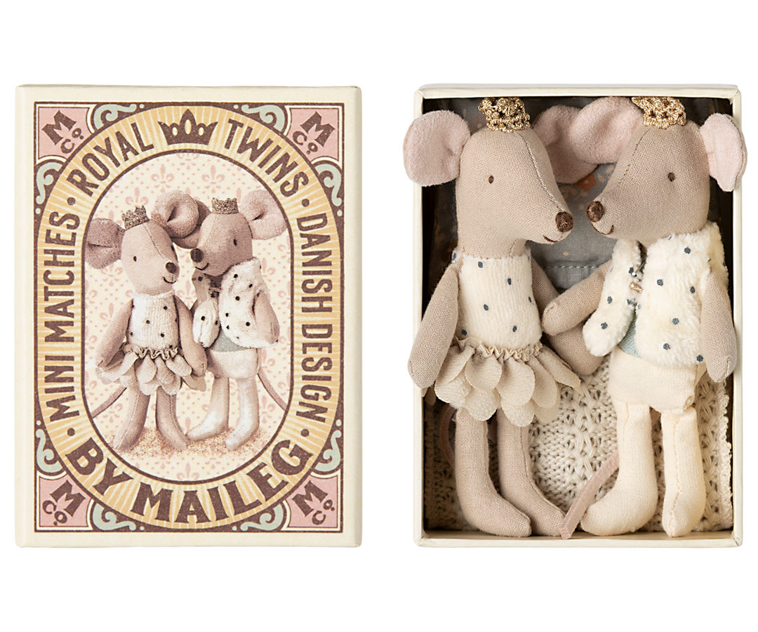 Maileg Royal twin mice, Little sister and brother in matchbox