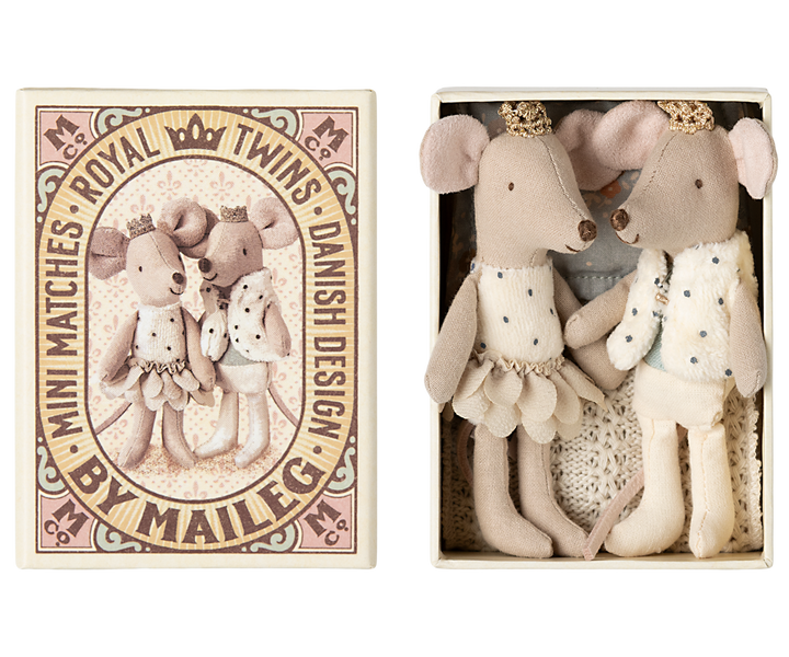 Maileg Royal twin mice, Little sister and brother in matchbox