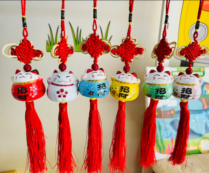 Lucky Cat 招财猫 Ceramic Pendant Charm Hanging for Wealth Fortune