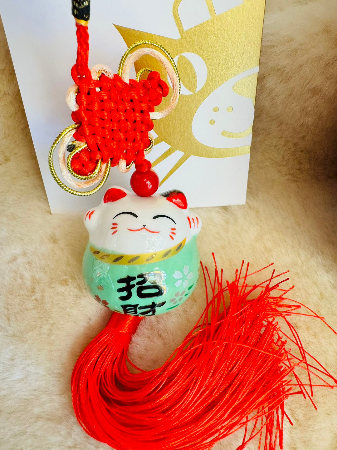 Lucky Cat 招财猫 Ceramic Pendant Charm Hanging for Wealth Fortune