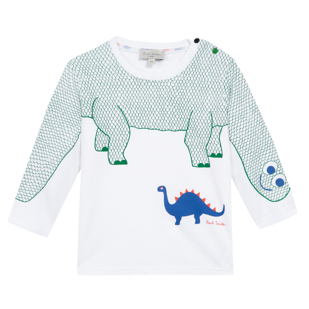 Paul Smith Junior Baby Boys White Dinosaur T-Shirt With  Scale Detailing