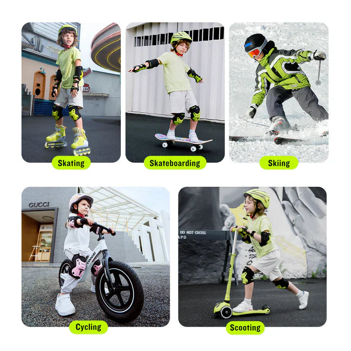 COOGHI Kids Helmet(Age 3-10) and Knee Pads(Age 3-6) Set - Green