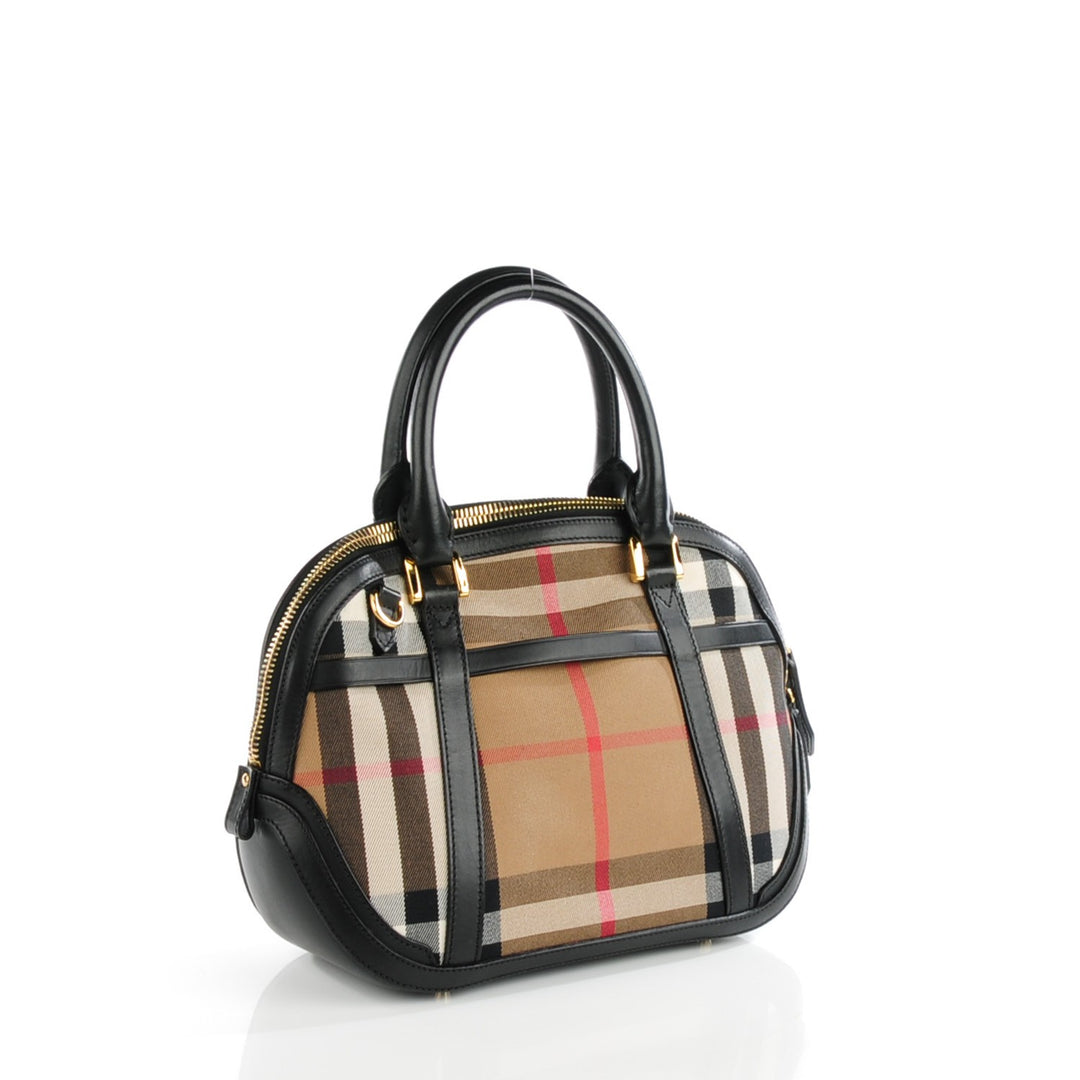 Burberry Black Leather House Check Canvas Small Orchard Bowling Bag