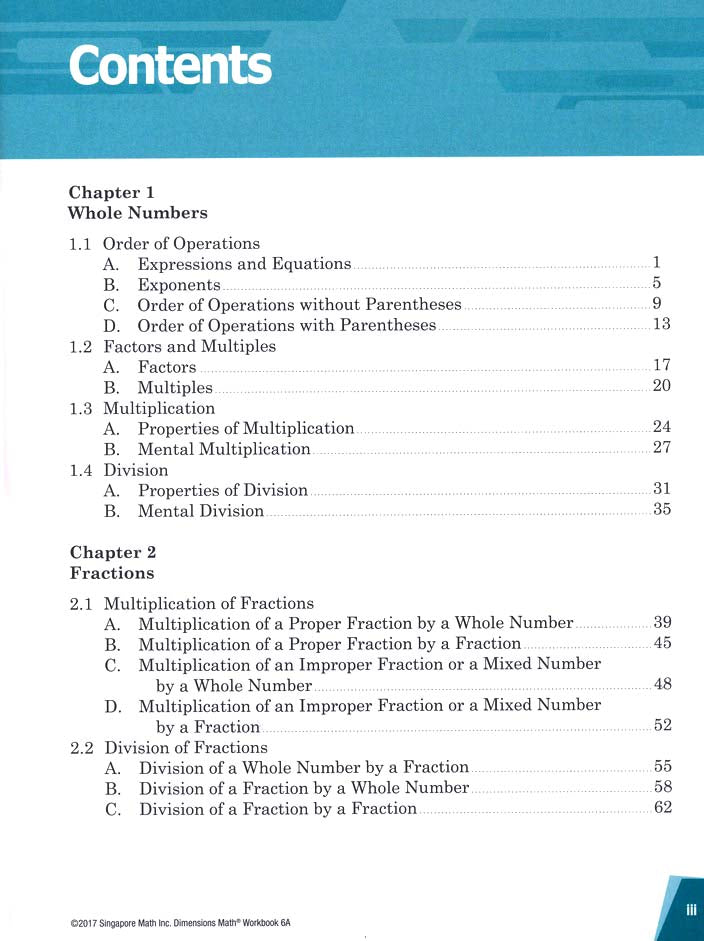 Singapore Math - Dimensions Math Workbook 6A