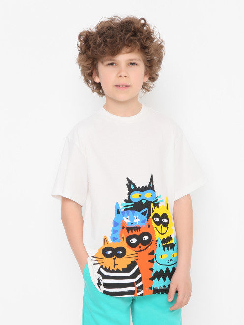 STELLA MCCARTNEY Kids T-Shirt with Cat Crew Print 5Y