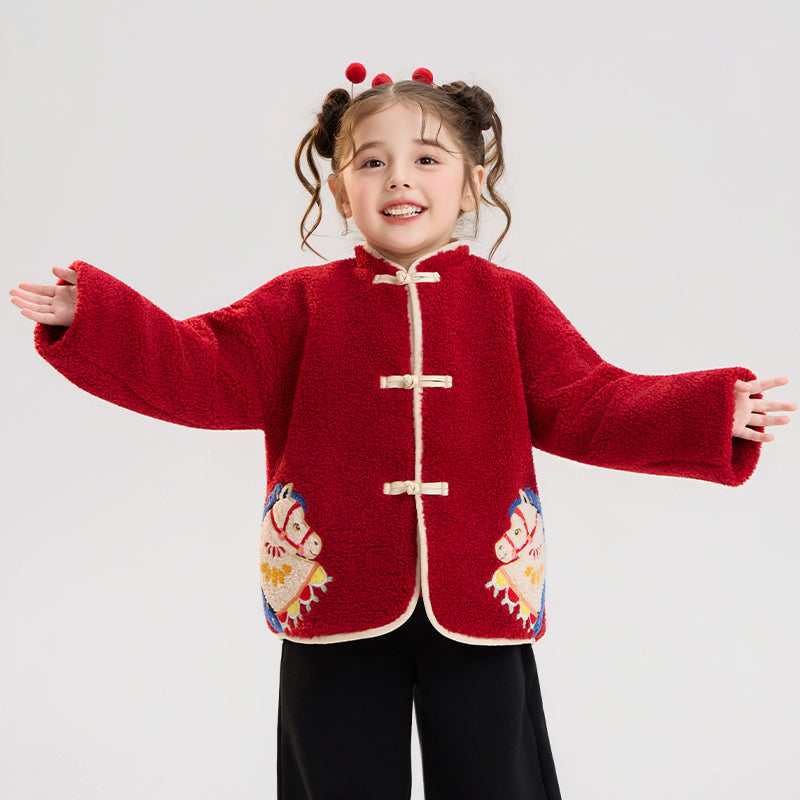 >Nian 年衣 喜乐戏马加绒外套 - 年衣红
