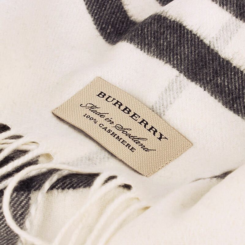 Burberry Classic Cashmere Fringed Check Scarf - Natural White