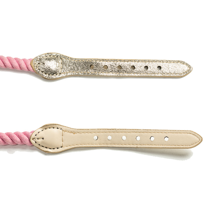 Tinklylife Dog Knit Collar - Pink+Gold Leather