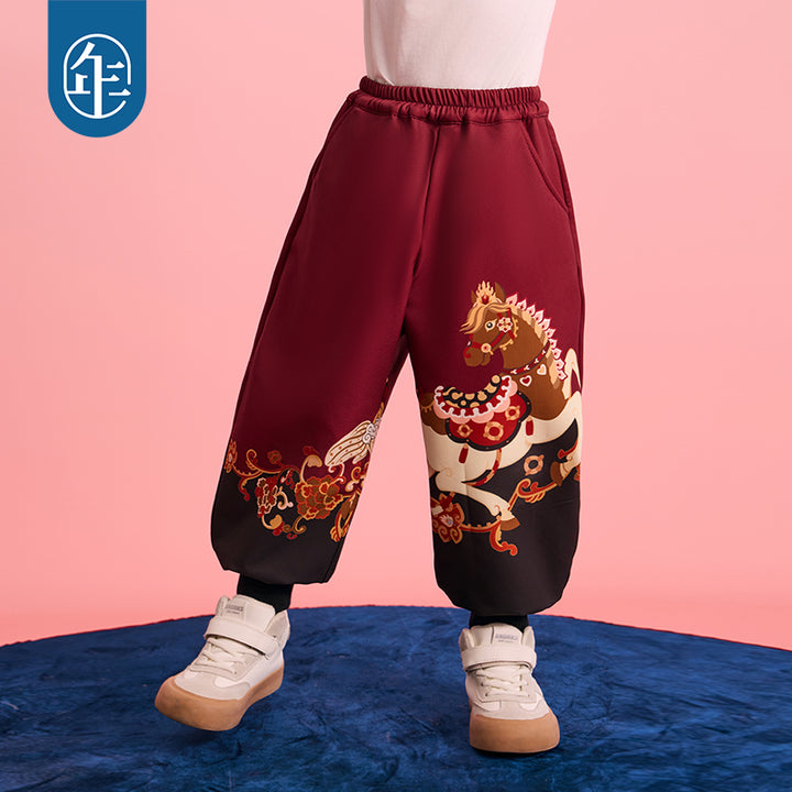 >Nian 年衣 跃马新程加绒长裤 - 年衣红