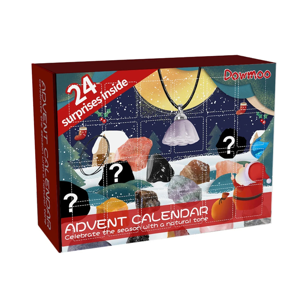 24 Days Christmas Countdown Calendar w/ 24-Grid Ore Polished Gemstones Surprise Blind Box Set