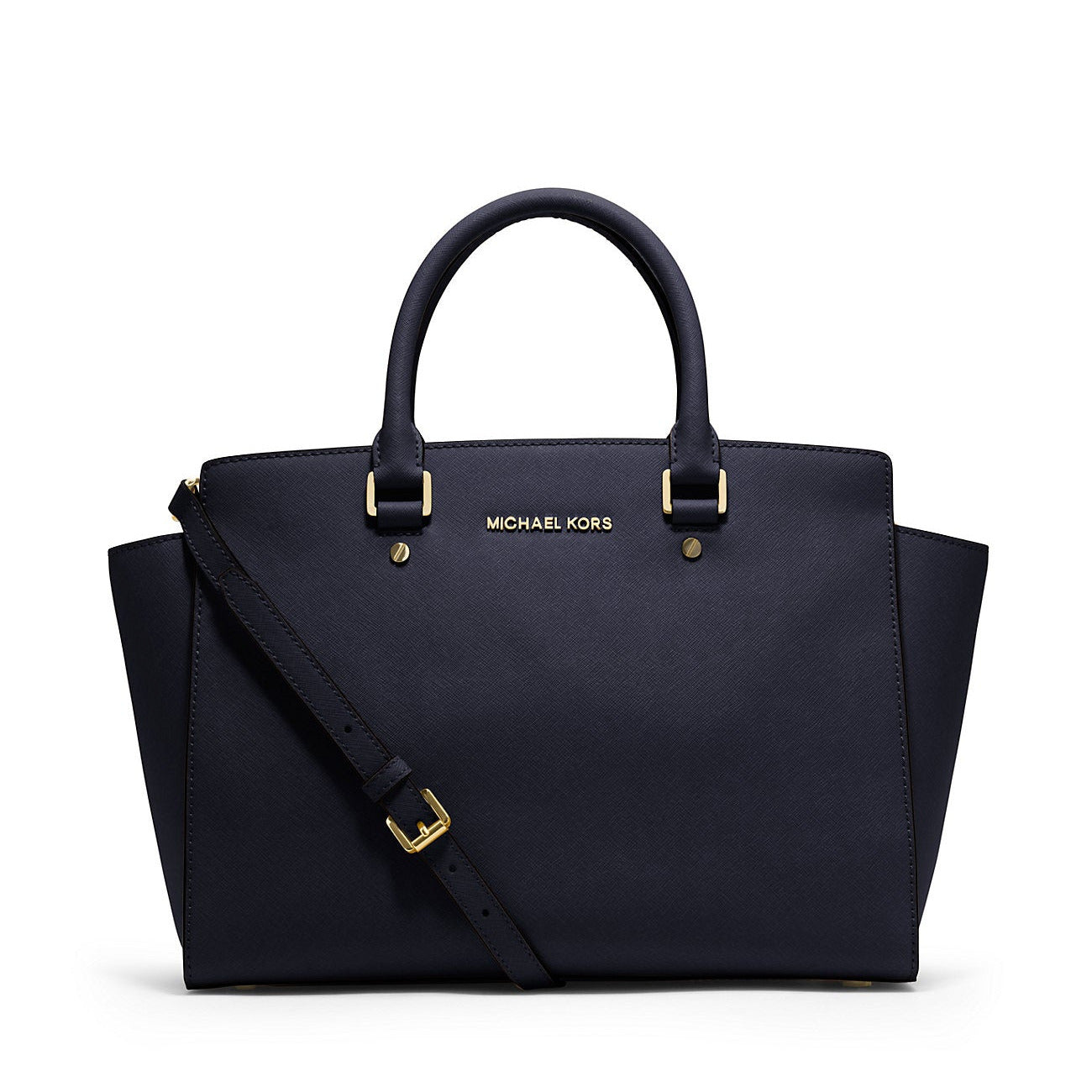 Michael Kors ネイビー ビジネスバッグ Michael Kors SELMA Large Saffiano Leather Satchel - Navy – Mom