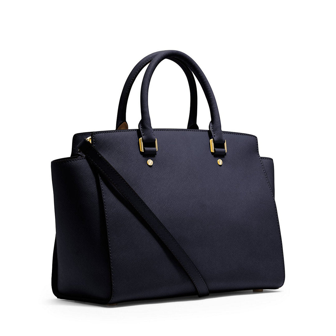 Michael Kors SELMA Large Saffiano Leather Satchel - Navy