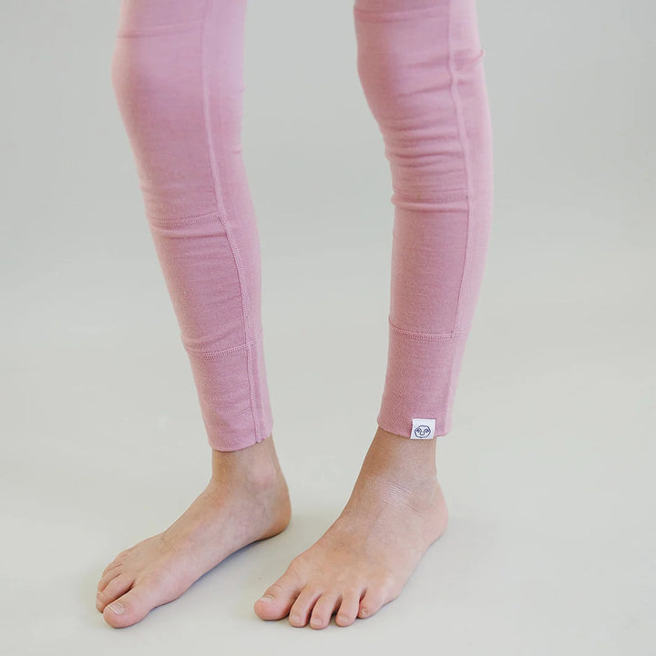 >Woolino Kids Merino Wool Base Layer Long Sleeve Top + Leggings Set - Blush Pink