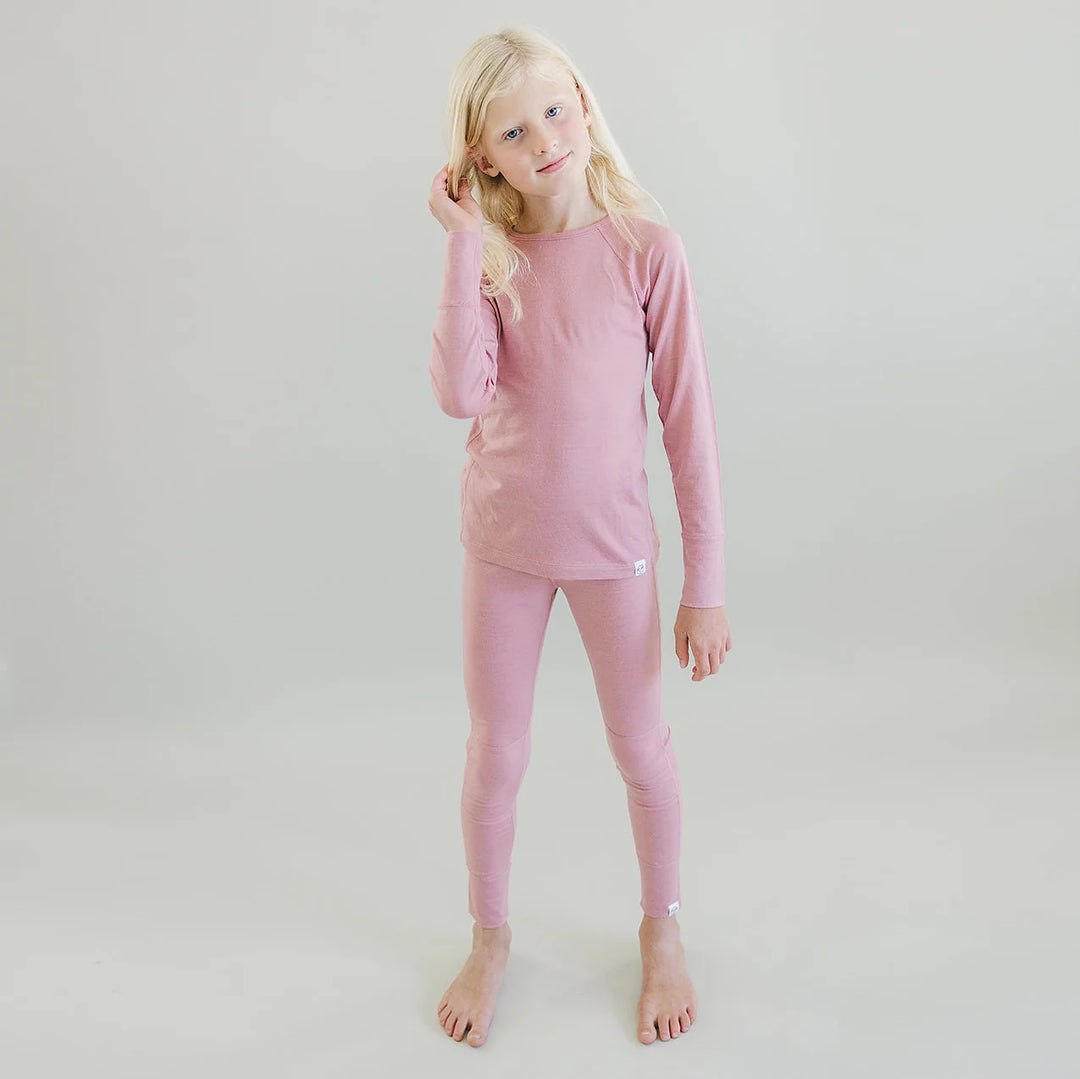 >Woolino Kids Merino Wool Base Layer Long Sleeve Top + Leggings Set - Blush Pink