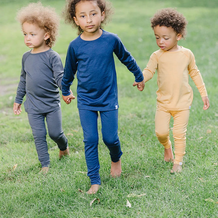 >Woolino Kids Merino Wool Base Layer Long Sleeve Top + Leggings Set - Deep Blue