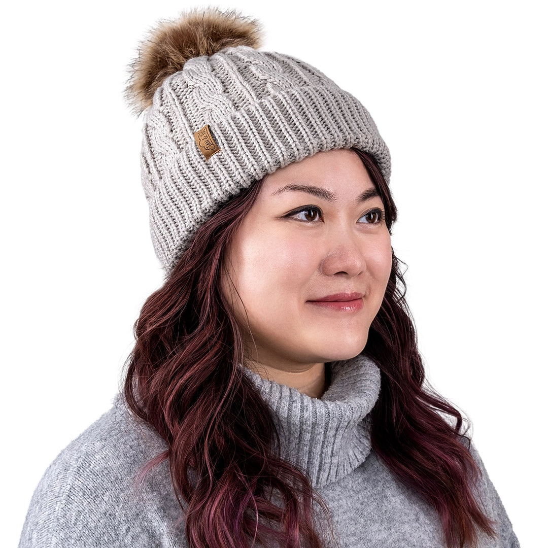 >Jan & Jul Kids & Adult Cable Knit Twinning Beanies Hat - Grey