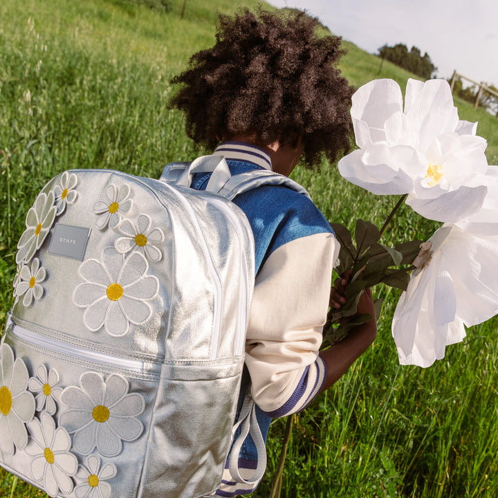 State Bags Kane Kids Backpack in Metallic 3D Daisies