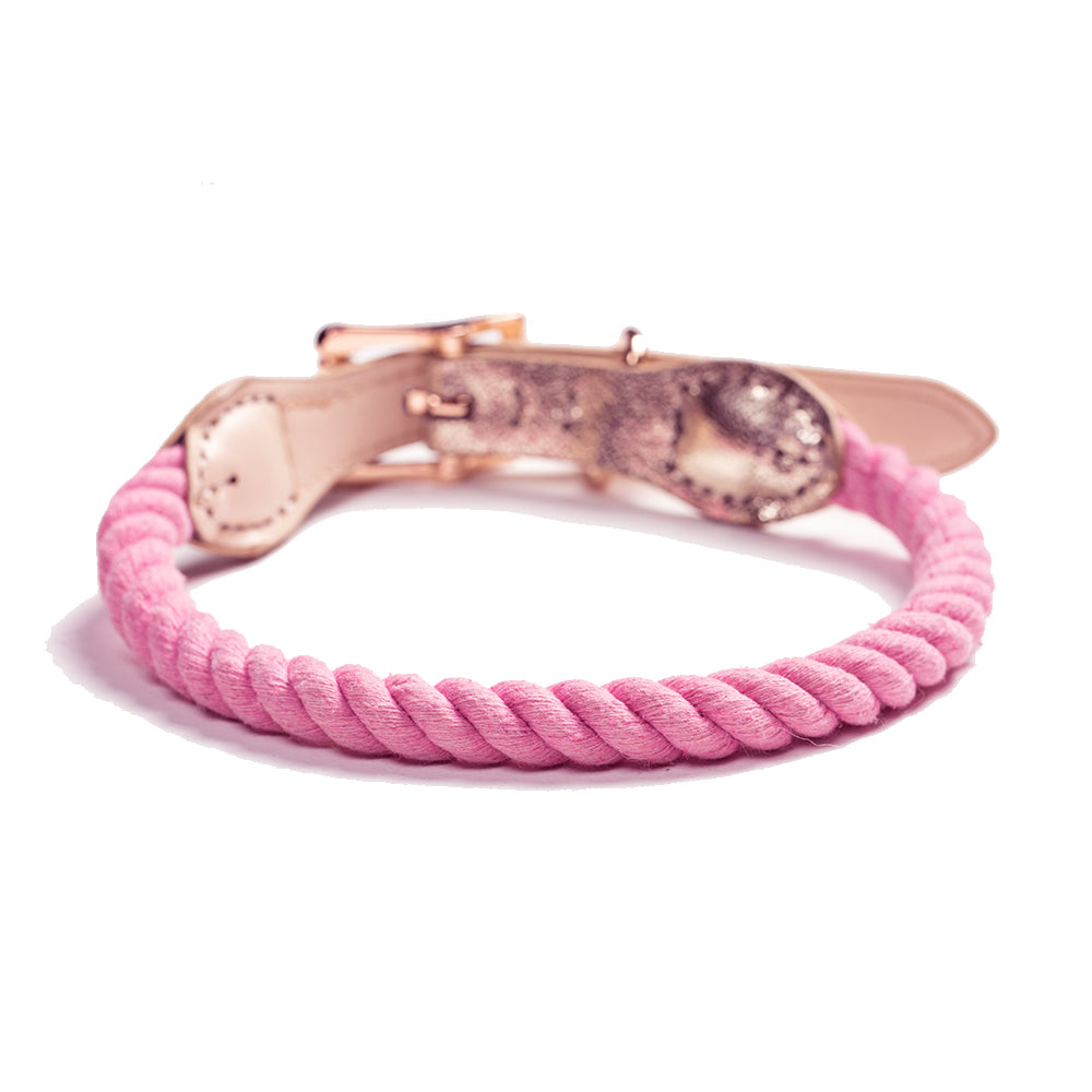 Tinklylife Dog Knit Collar - Pink+Gold Leather