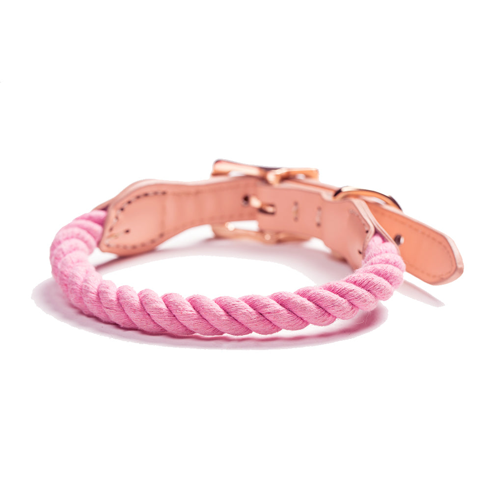 Tinklylife Dog Knit Collar - Pink+Natural Leather