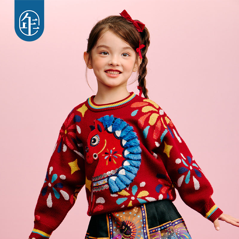 >Nian 年衣 盛世乐马毛衣 - 年衣红