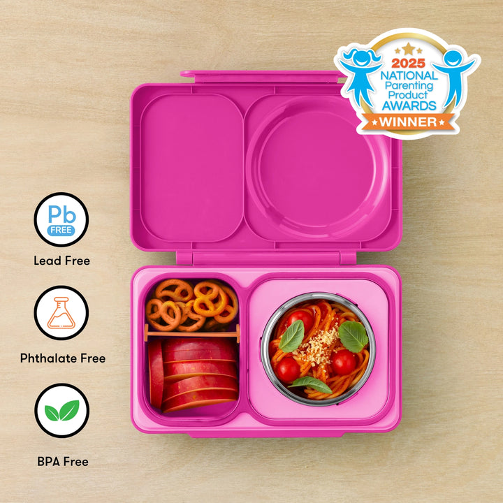 >OmieBox UP Lunch Box with Fork, Spoon + Pod Set - Pop Pink 9Y+