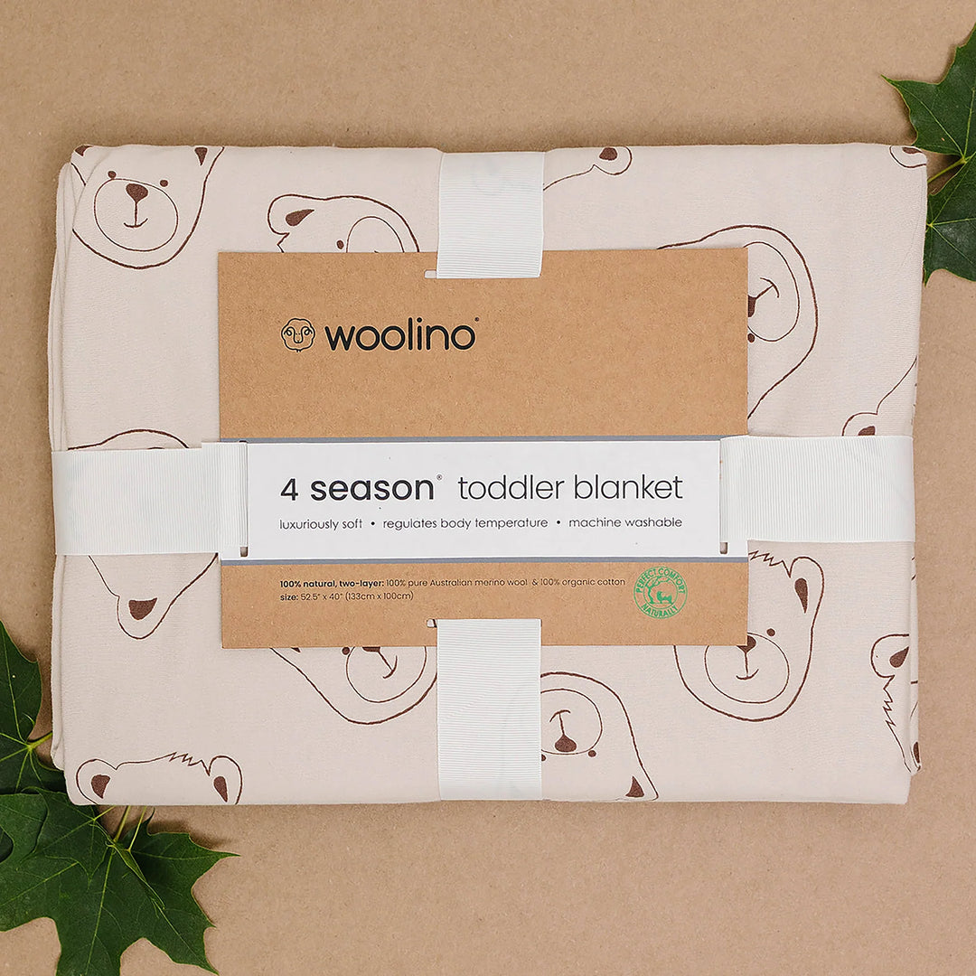 >Woolino Toddler Blanket 4 Season Merino Wool Blanket 52.5" x 40" - Teddy Bear