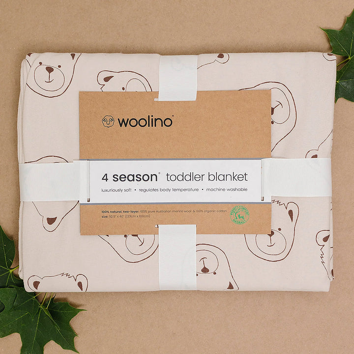 >Woolino Toddler Blanket 4 Season Merino Wool Blanket 52.5" x 40" - Teddy Bear