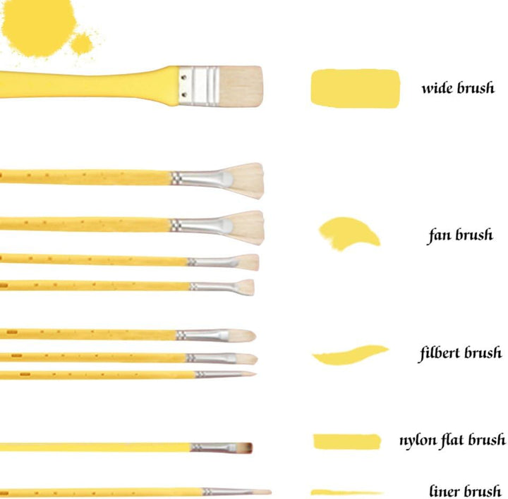 10 Pcs Artist Paint Brushes Set (Acrylic Oil Watercolor Painting) - Yellow