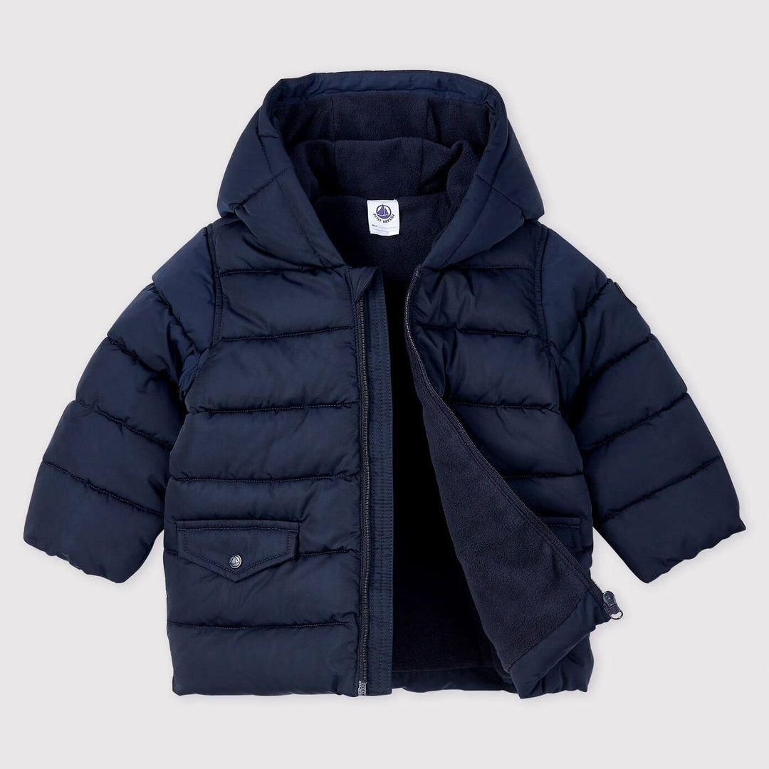 Petit Bateau Baby Boy Quilted Puffer Jacket - Smoking Blue