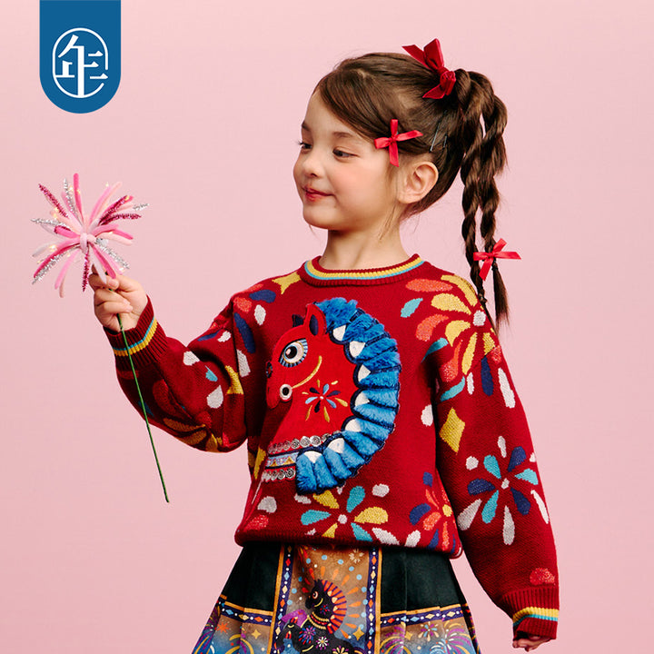 >Nian 年衣 盛世乐马毛衣 - 年衣红