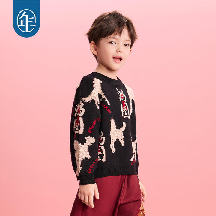 >Nian 年衣 鸿图群奔毛衣 - 墨黑