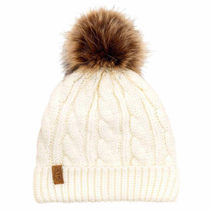 >Jan & Jul Kids & Adult Cable Knit Twinning Beanies Hat - Cream