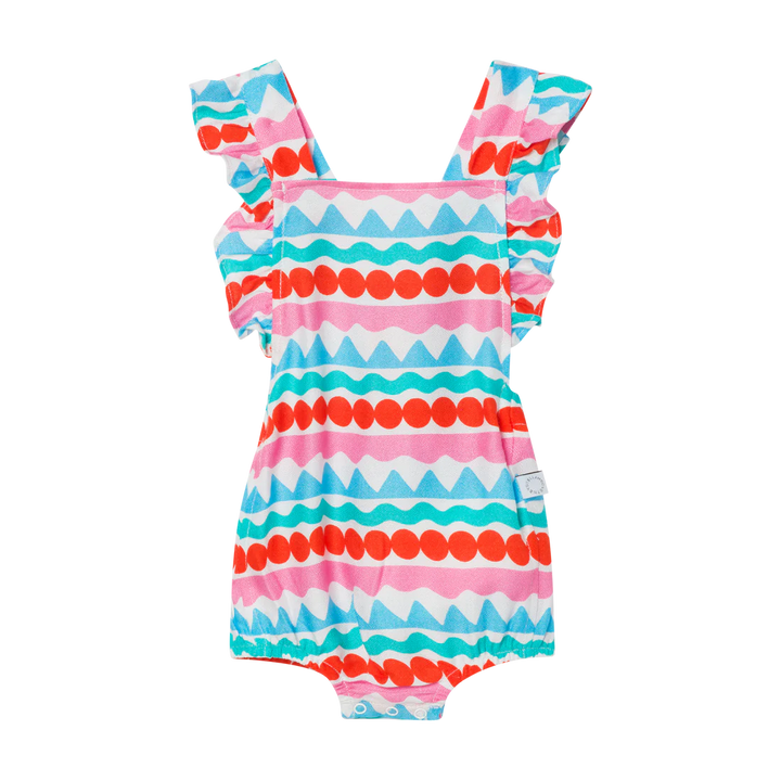 STELLA MCCARTNEY Baby Girl Ruffled Tricolor Stripes All in One Swimming Bodysuit