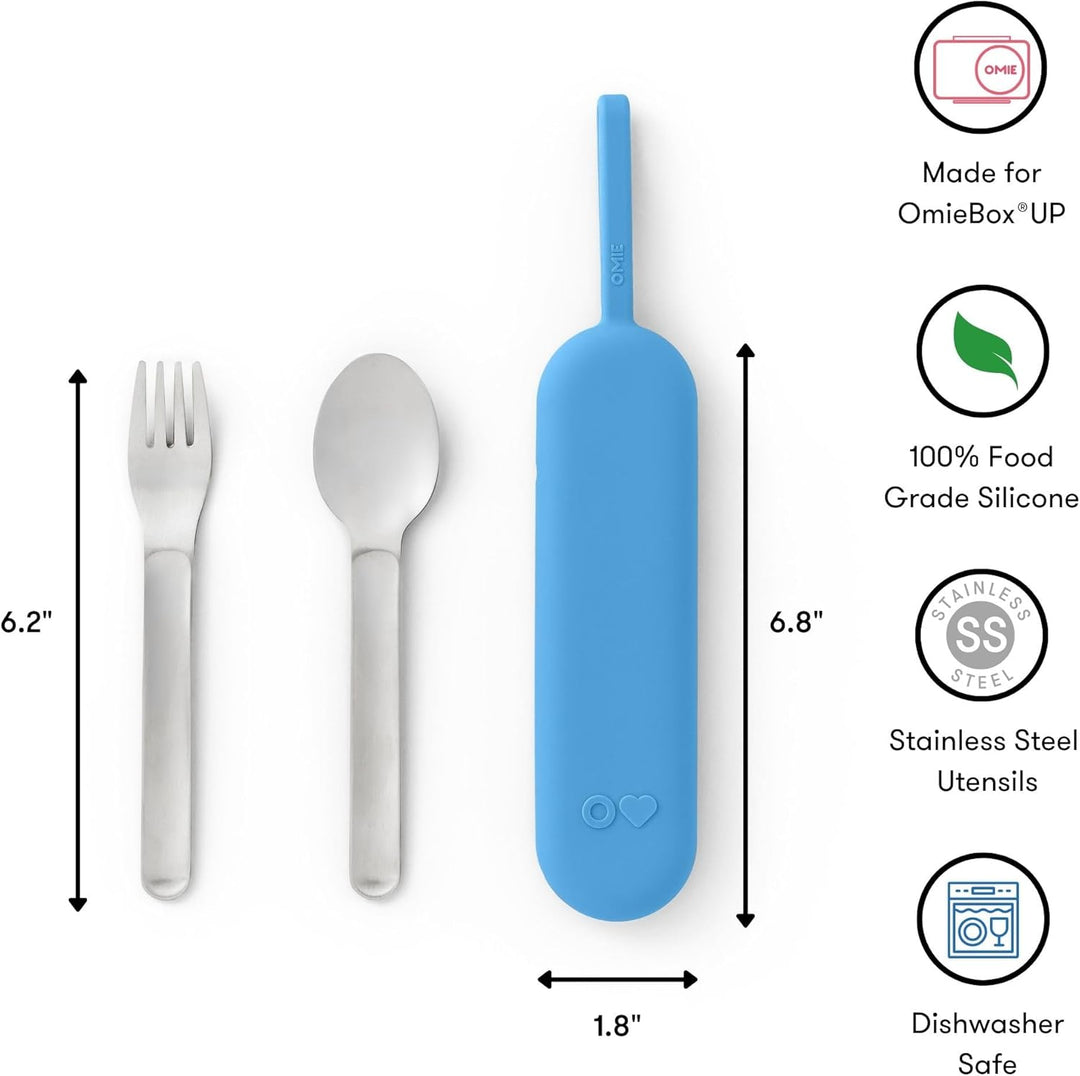 OmieBox UP Lunch Box with Fork, Spoon + Pod Set (Cosmic Blue)