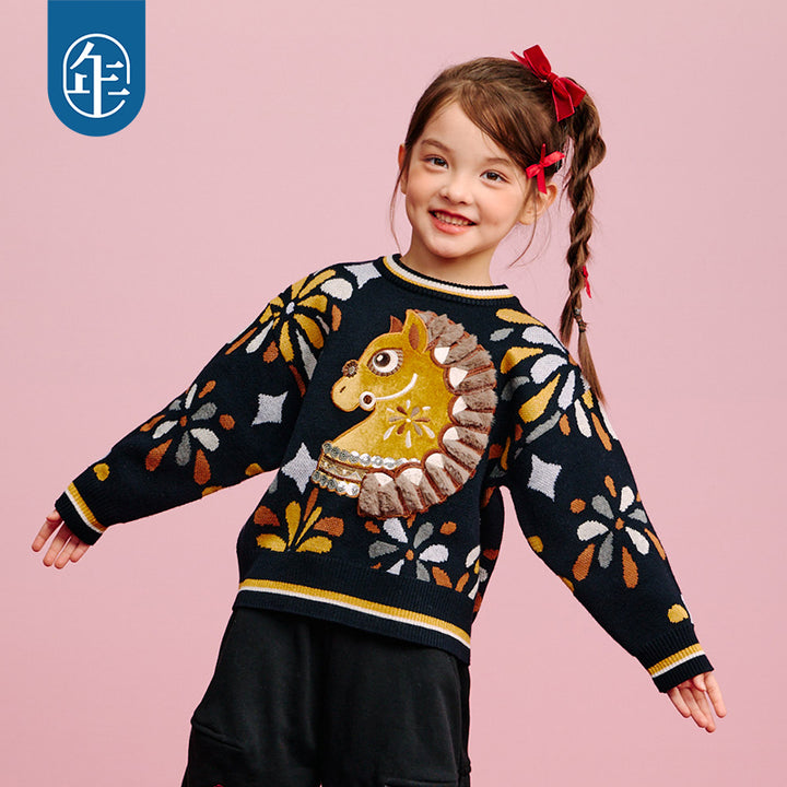 >Nian 年衣 盛世乐马毛衣 - 墨黑