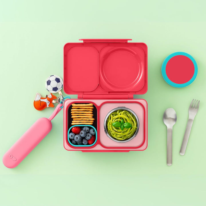 OmieBox UP Lunch Box with Fork, Spoon + Pod Set (Cherry Pink)