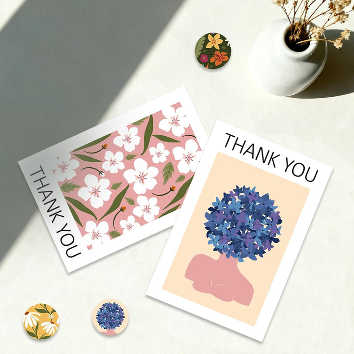 48 Pcs Thank You Cards with Envelopes + Seal Stickers - Painted Flower